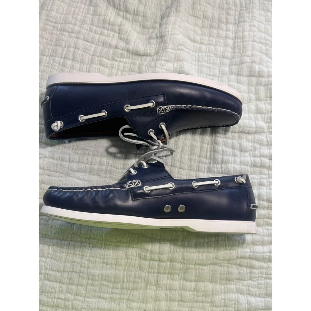 EUC Polo Ralph Lauren Leather Merton Boat Shoes Mens Size 9 Blue White Deck Shoe